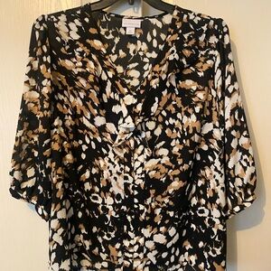 Liz Claiborne Black and Tan Patterned Blouse
